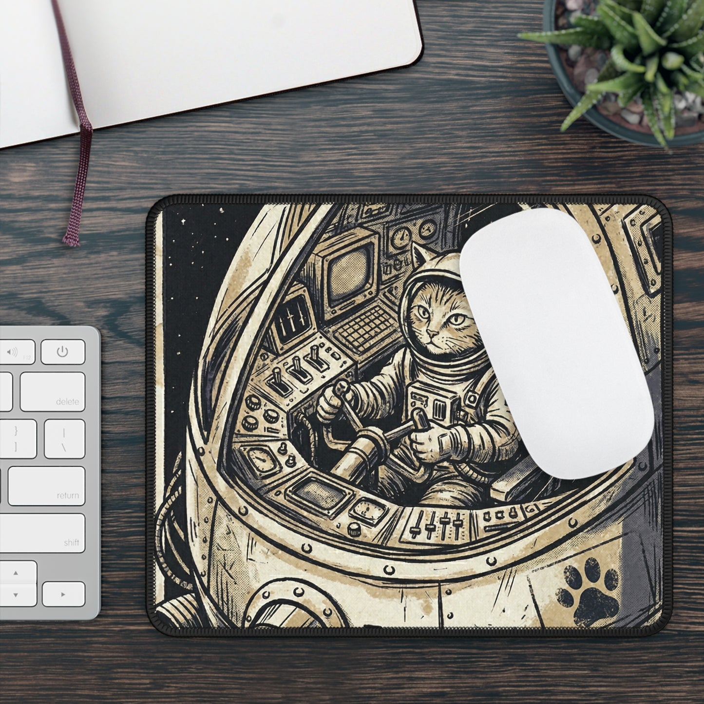 SpaceCat - Coming to the Rescue! - Astronaut Cat Gaming Mouse Pad — Space Pilot Cat Desk Mat