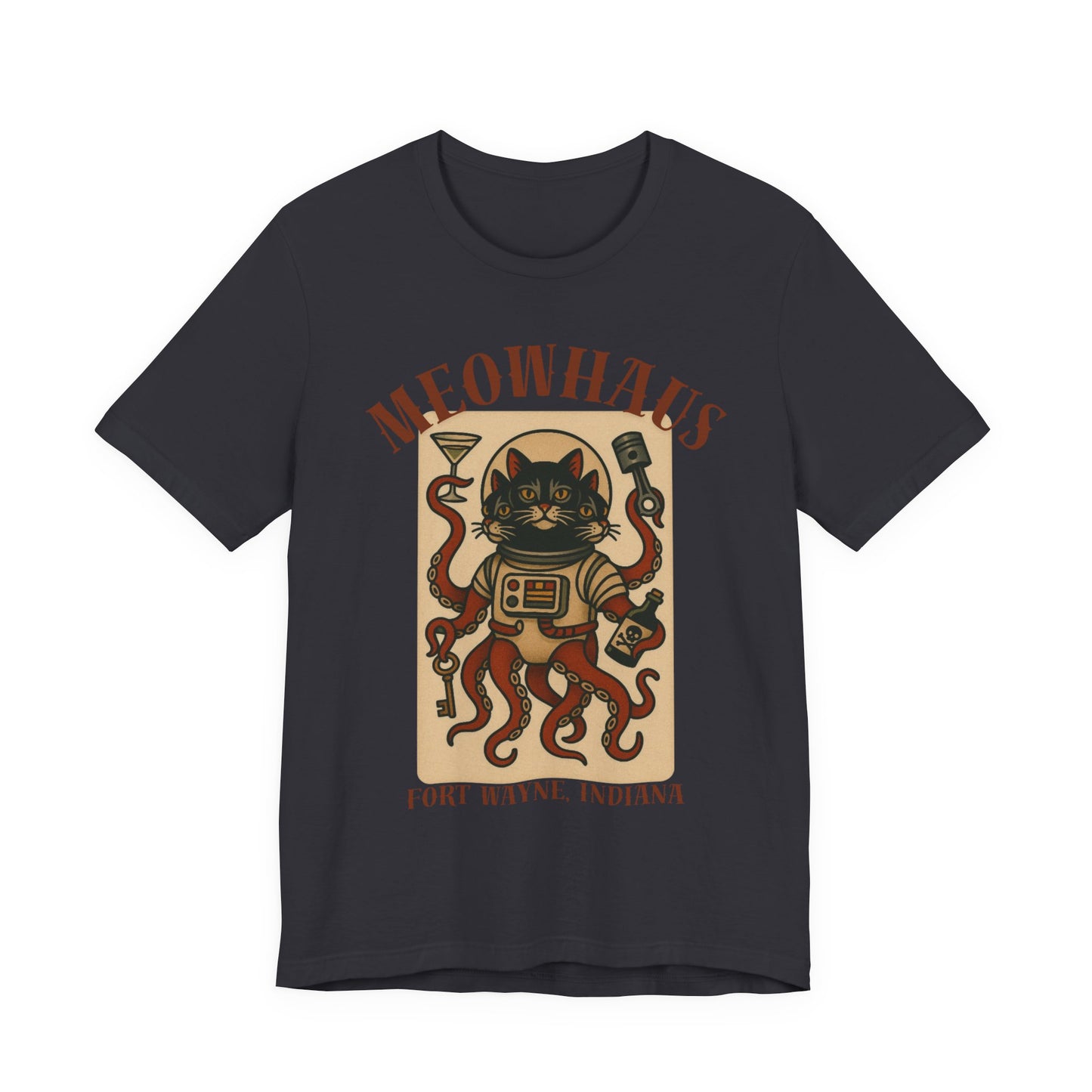 AlienCat Astronaut - Classic Tattoo Design Meowhaus Cat Octopus Tee — Fort Wayne, Indiana Retro Graphic T-Shirt