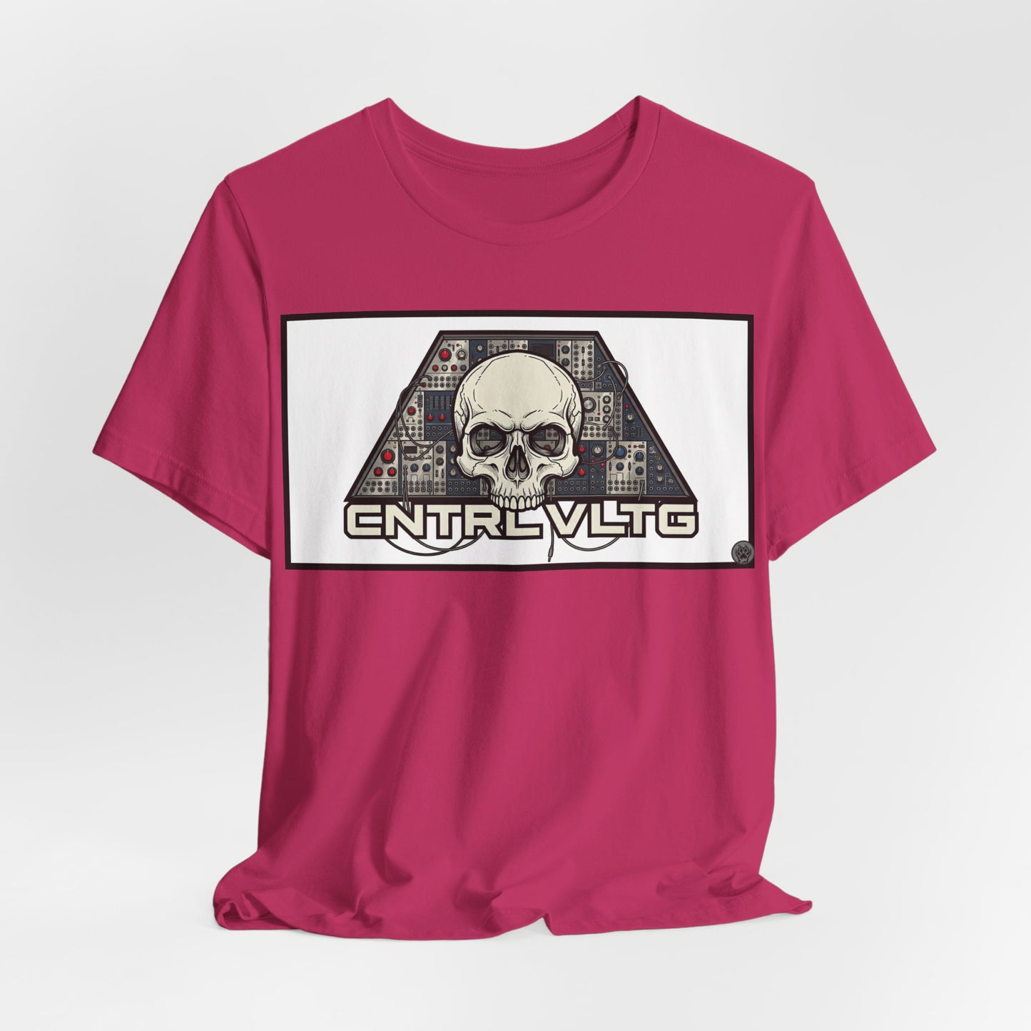 CV Control Voltage = TriBase White - Modular Synth Skull Analog Circuit Tee — “CNTRL VLTG” Retro Tech Graphic T-Shirt
