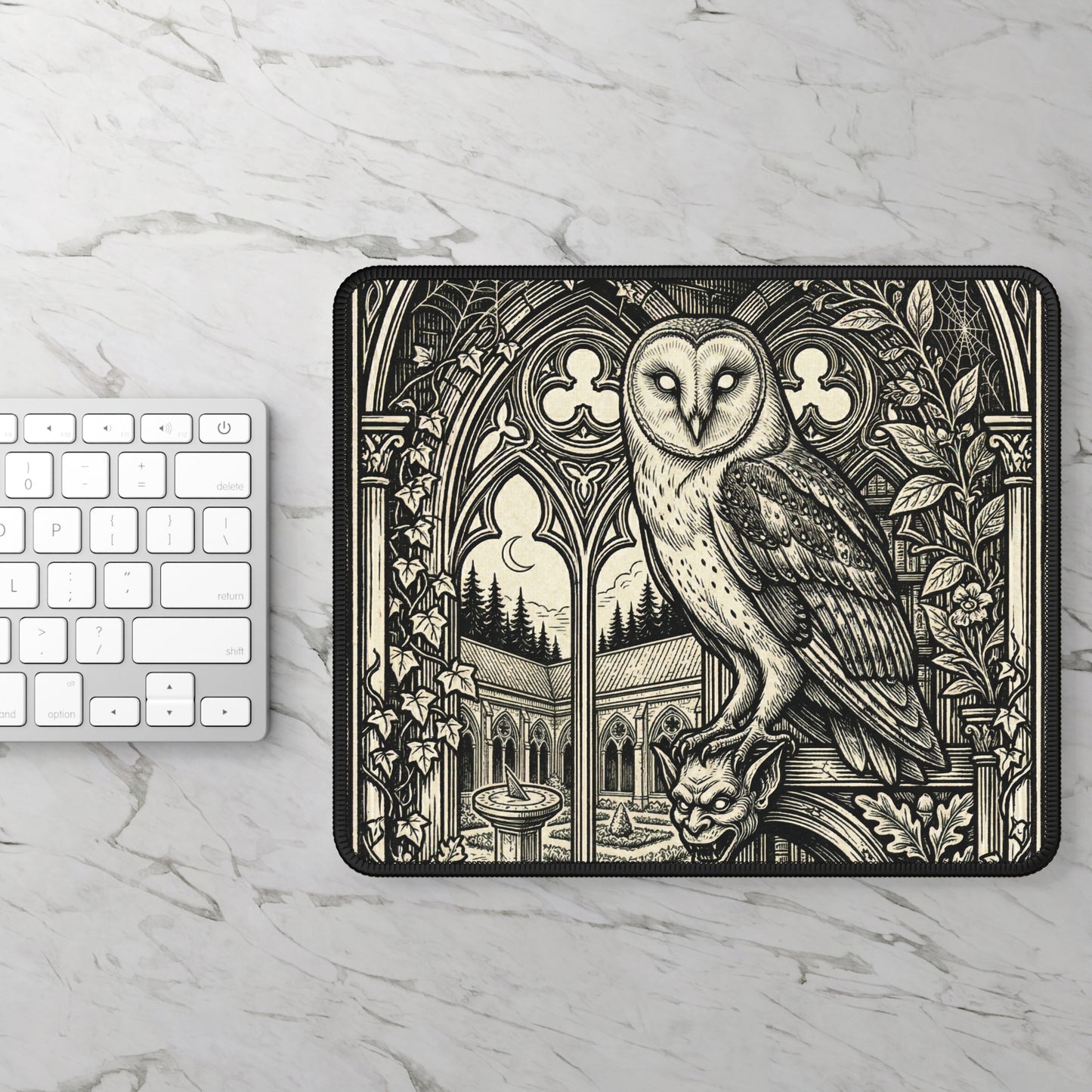 DarkArts - Owl 1 - Owl Gothic Mouse Pad — Medieval Courtyard Gaming Desk Mat