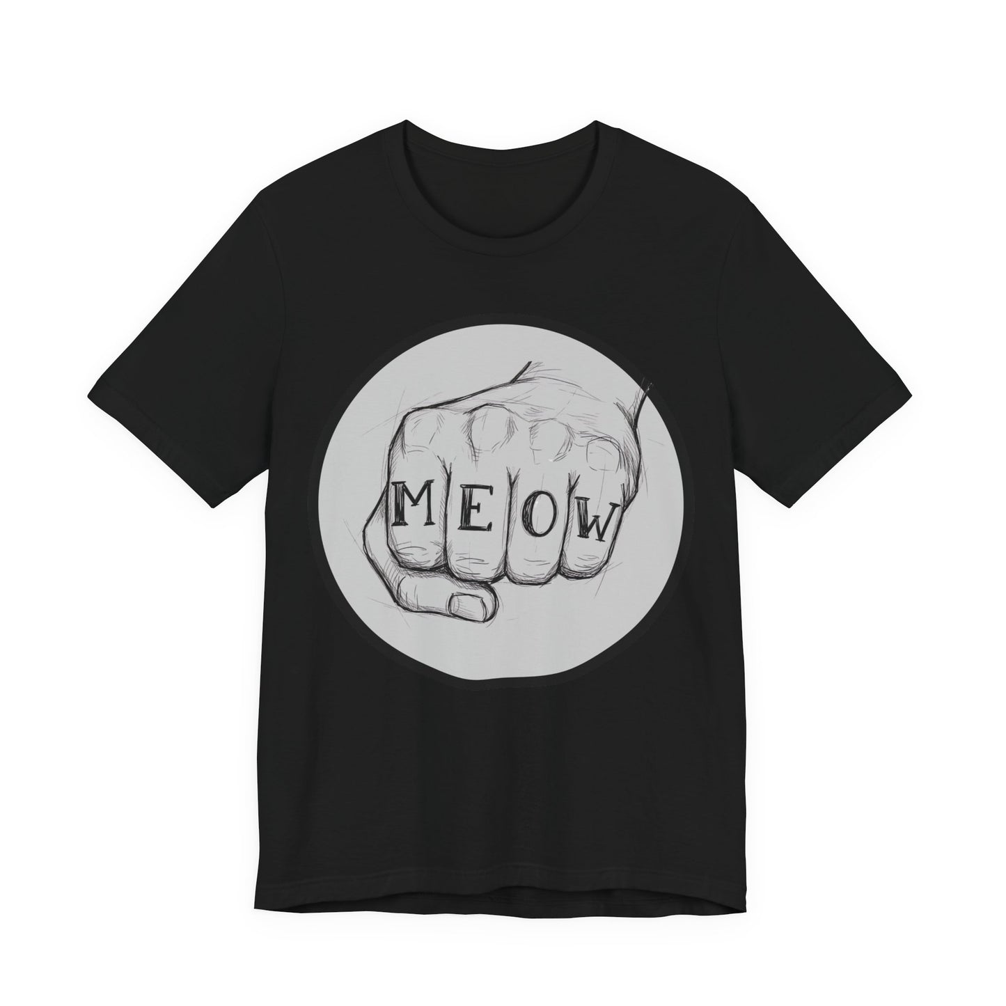 Meow Knuckle Tattoo Tee — Cat Lover Graphic T‑Shirt