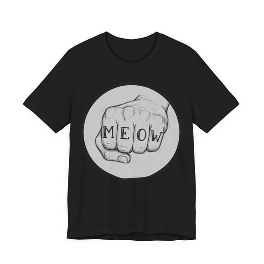 Meow Knuckle Tattoo Tee — Cat Lover Graphic T‑Shirt