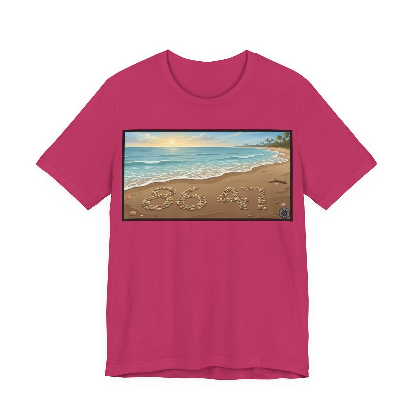 A Nice Day At The Beach - Horizontal V2 - Beach Sunset T-Shirt with '86 47' Sand Art – Coastal Vacation Tee