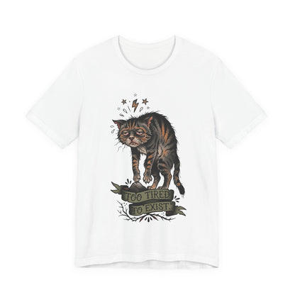 VOID - Too Tired to Exist Cat T‑Shirt — Funny Goth Sleepy Cat Tee