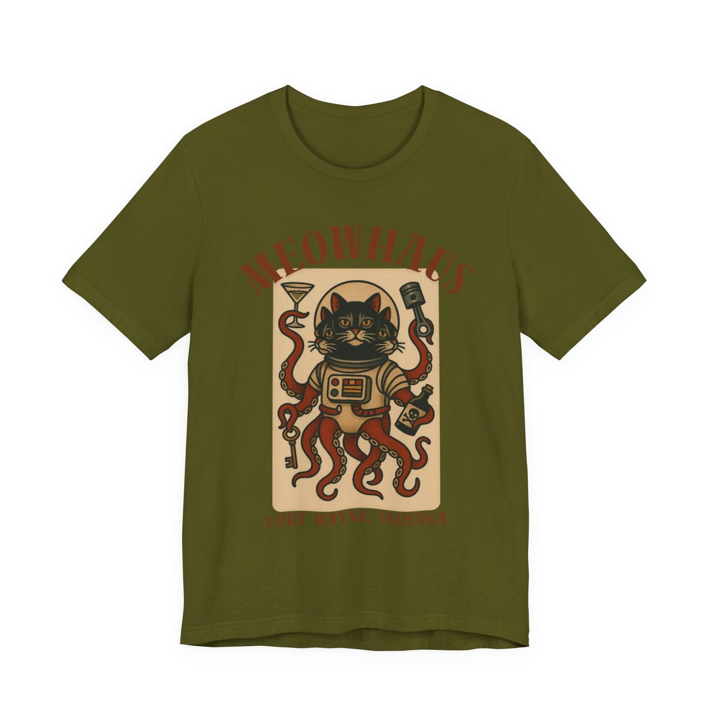 AlienCat Astronaut - Classic Tattoo Design Meowhaus Cat Octopus Tee — Fort Wayne, Indiana Retro Graphic T-Shirt