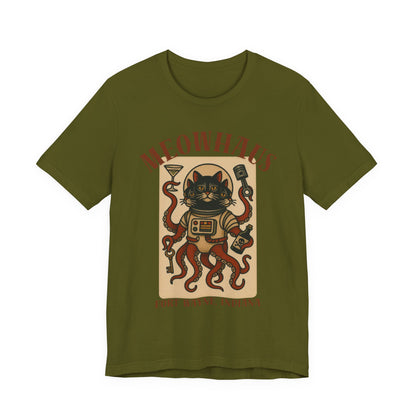 AlienCat Astronaut - Classic Tattoo Design Meowhaus Cat Octopus Tee — Fort Wayne, Indiana Retro Graphic T-Shirt