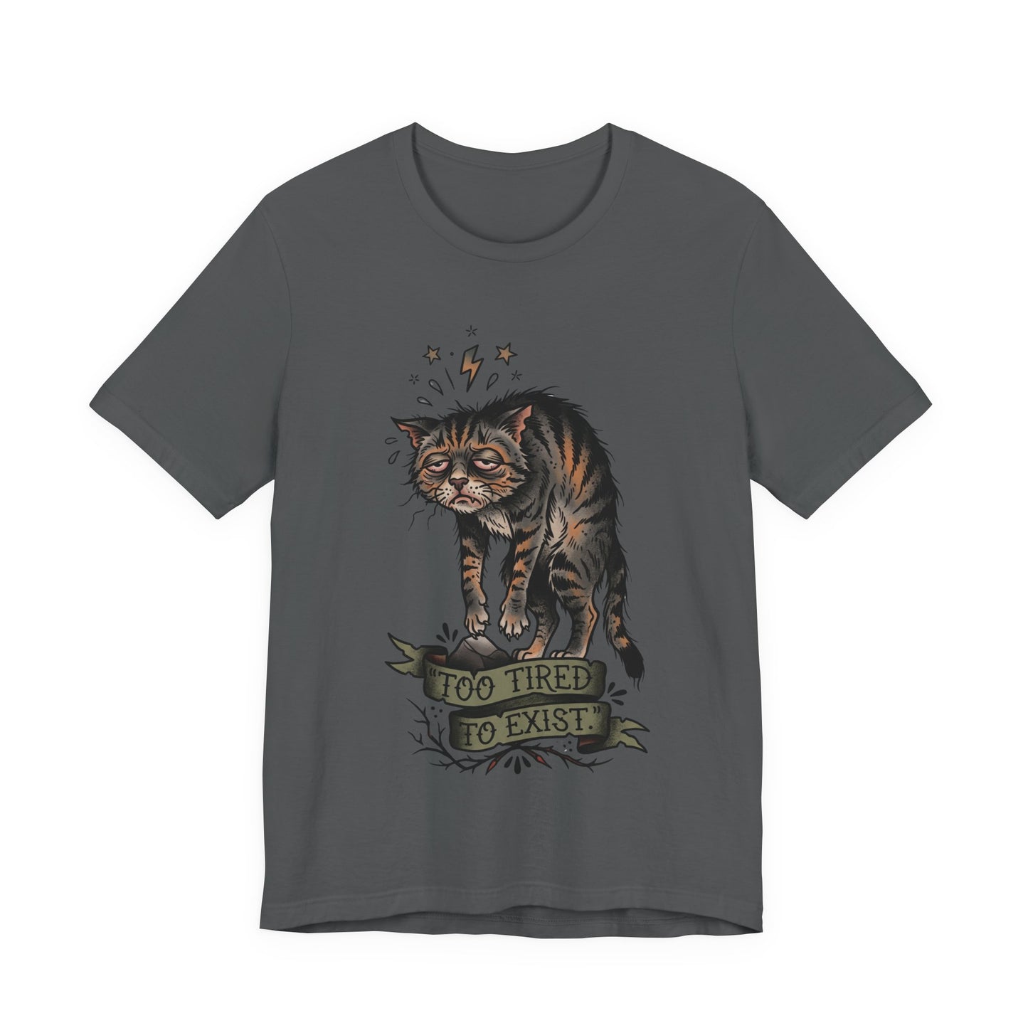 VOID - Too Tired to Exist Cat T‑Shirt — Funny Goth Sleepy Cat Tee