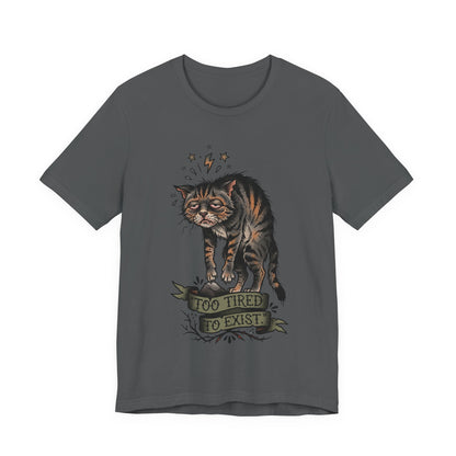 VOID - Too Tired to Exist Cat T‑Shirt — Funny Goth Sleepy Cat Tee