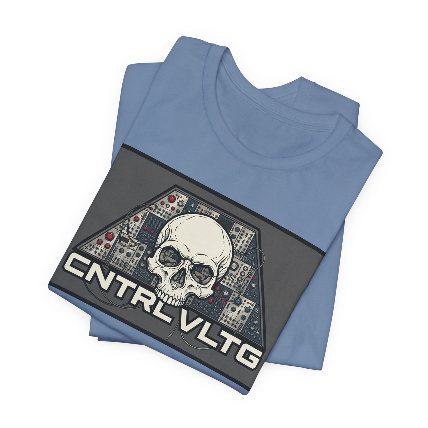 CV Control Voltage - TriBase Grey - Skull Modular Synth Analog Circuit 'CNTRL VLTG' Graphic Tee - Retro Tech Skull T-Shirt