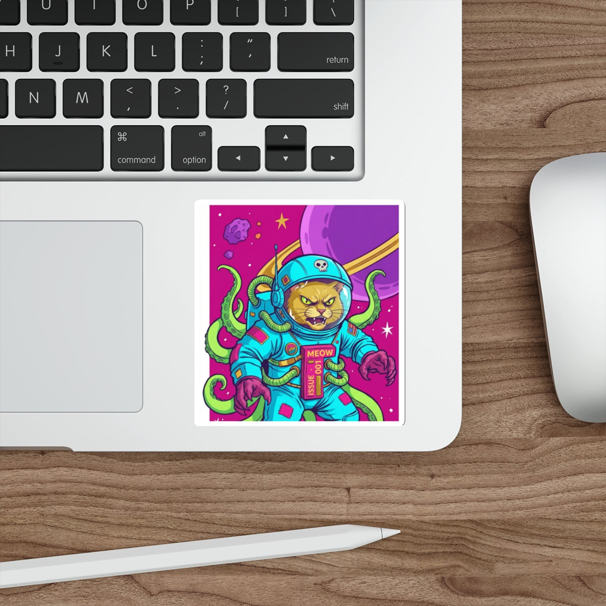AlienCat Astronaut - Full Color Cat Die-Cut Sticker — Retro Space Kitty Design
