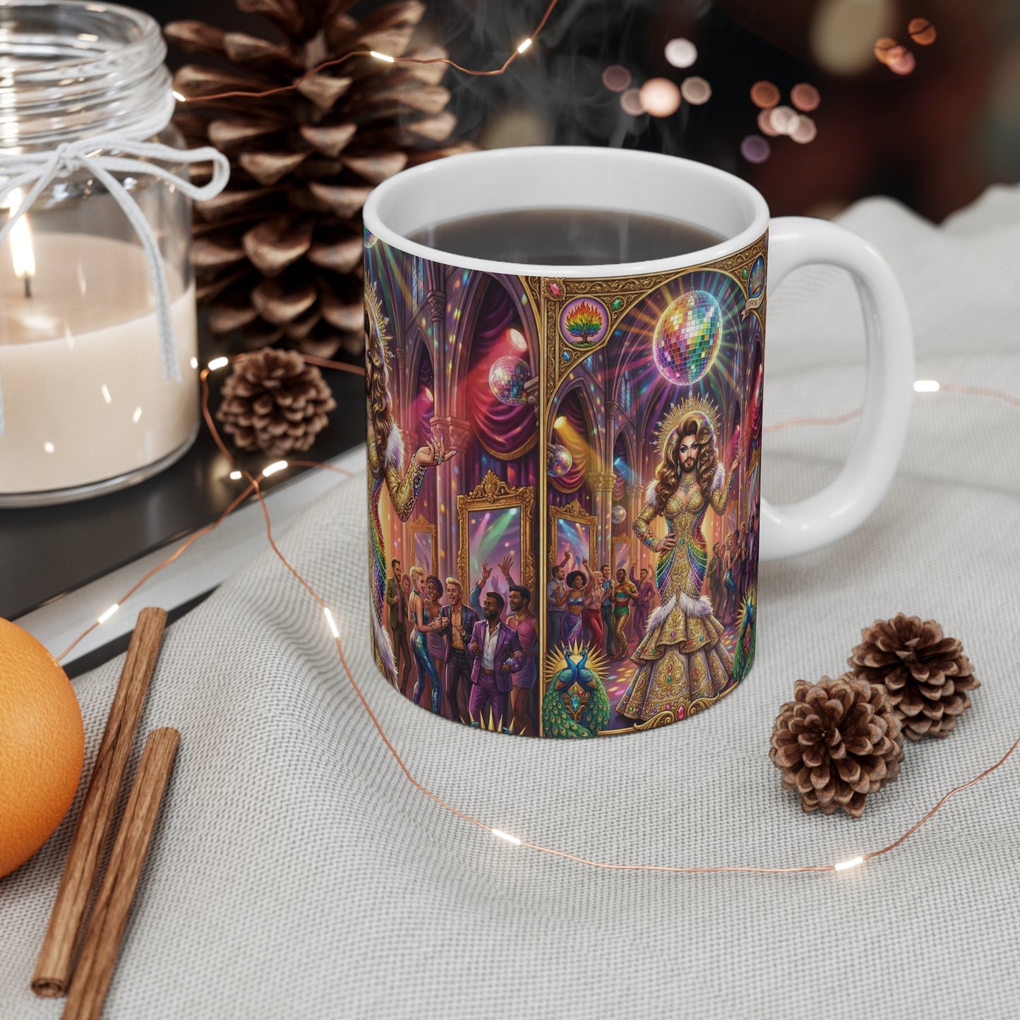 Disco Drag Queen Jesus - 11oz Mug Ambi Handle - God/Goddess Mug — Vibrant Pride Celebration Coffee Cup