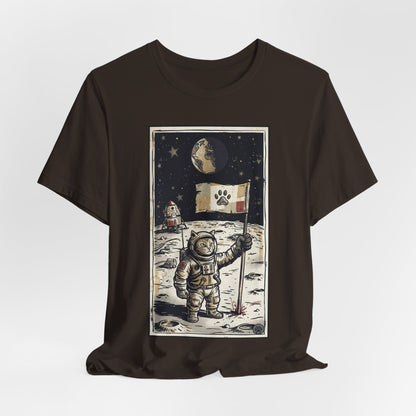 SpaceCat - Conquers The Moon! - Astronaut Cat Moon T-Shirt — Vintage Styled Space Kitty Flag Tee