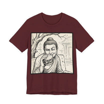 BadBuddha - Cheeseburger (Crop) - Buddha Eating A Delicious Juicy Cheeseburger Funny T‑Shirt Zen Humor