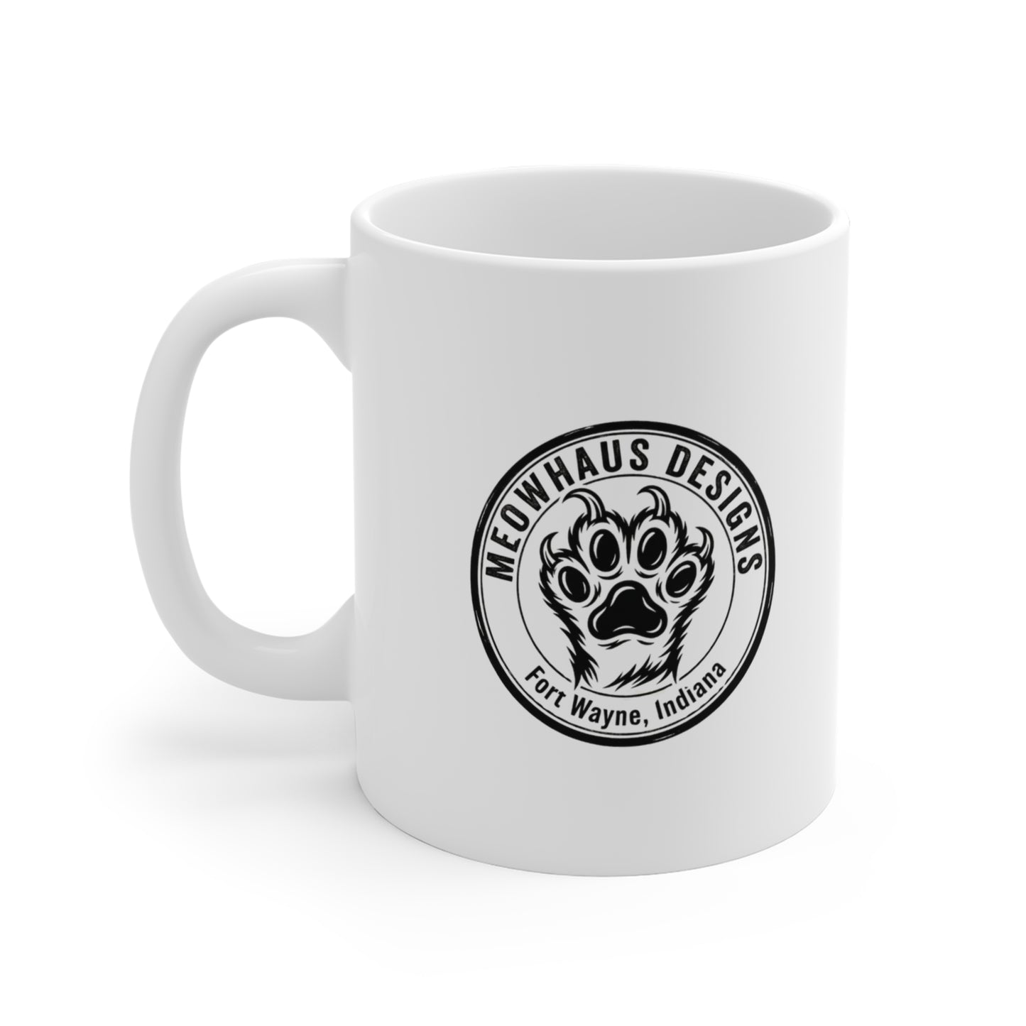 BadBuddha - Cheeseburger - 11oz Mug Right Handle — Religious Humor Buddha Yoga Meditation Vintage Paw Seal Design (Meowhaus Designs, Fort Wayne)
