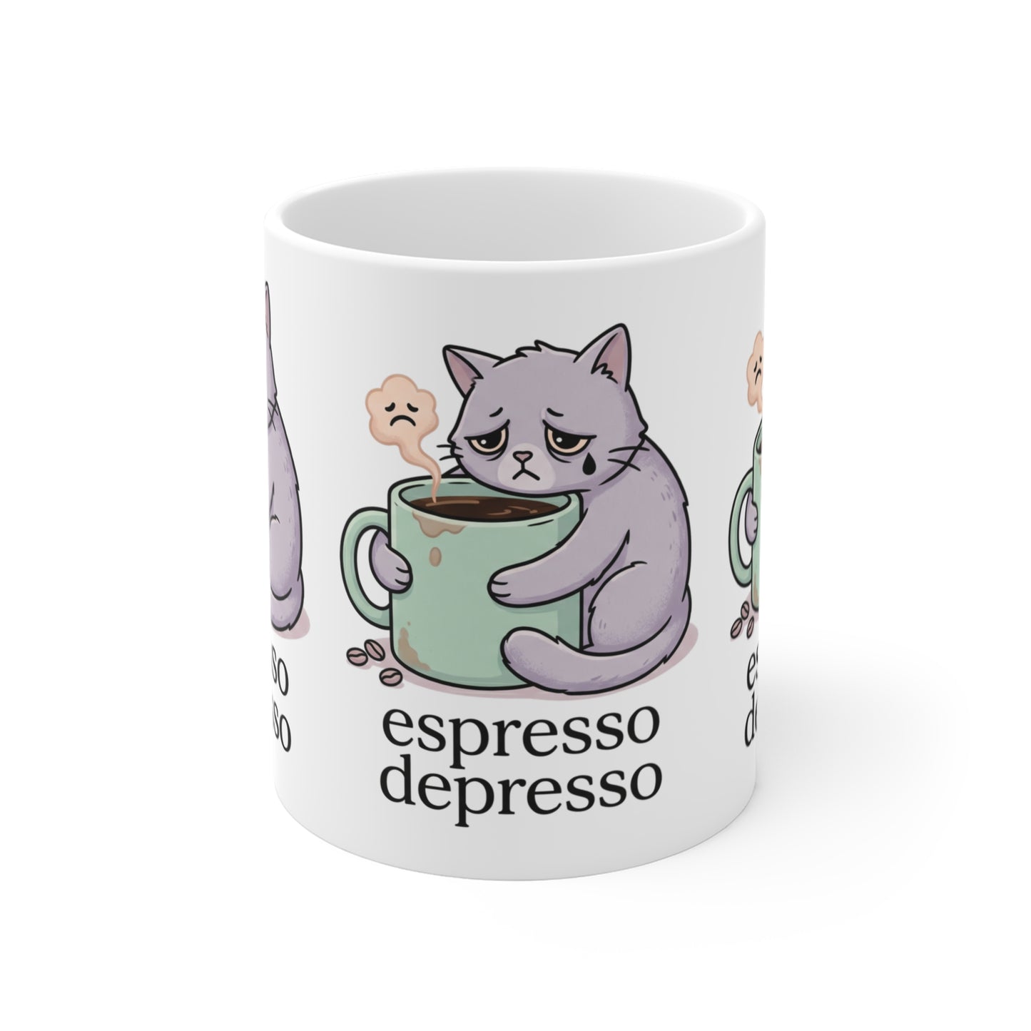 VOID - Espresso Depresso Cat Coffee Mug — Cute Sad Cat 11oz Tea Cup Gift