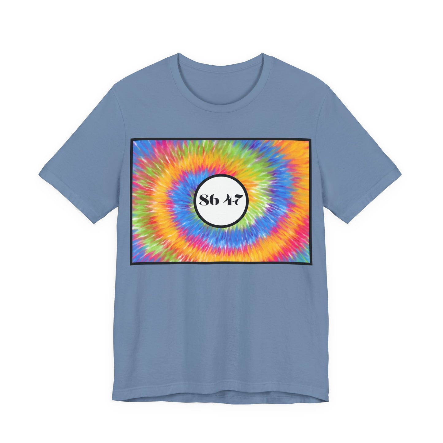 Tie-Dye Vibe T-Shirt — "86 47" Retro Rainbow Graphic Tee