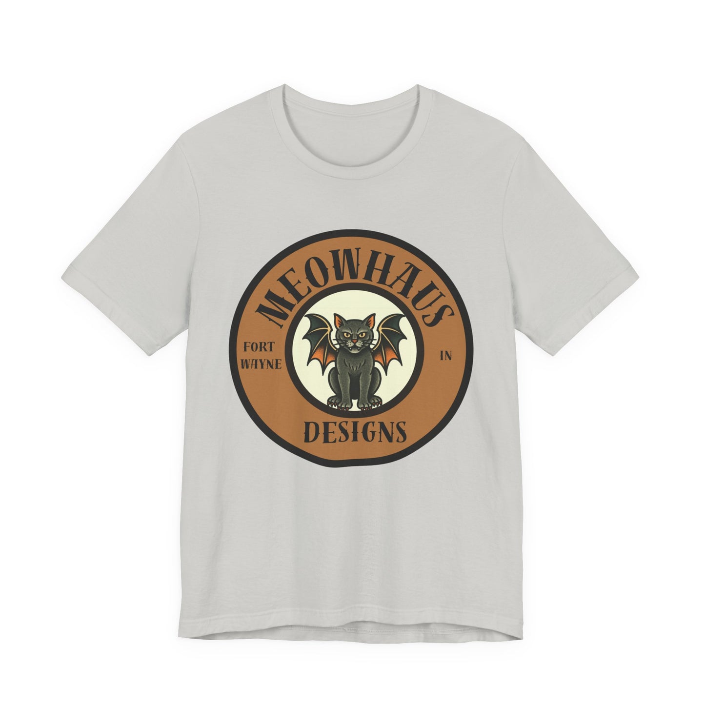 Meowhaus Designs Cat Circle Logo T-Shirt - Vintage Tattoo Cat-Bat Design