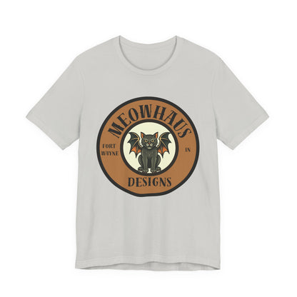 Meowhaus Designs Cat Circle Logo T-Shirt - Vintage Tattoo Cat-Bat Design