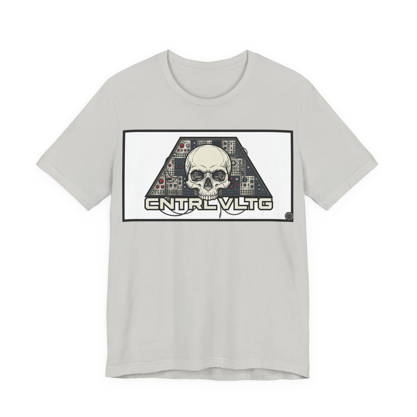 CV Control Voltage = TriBase White - Modular Synth Skull Analog Circuit Tee — “CNTRL VLTG” Retro Tech Graphic T-Shirt
