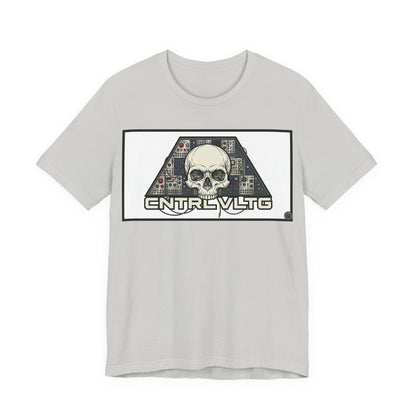 CV Control Voltage = TriBase White - Modular Synth Skull Analog Circuit Tee — “CNTRL VLTG” Retro Tech Graphic T-Shirt