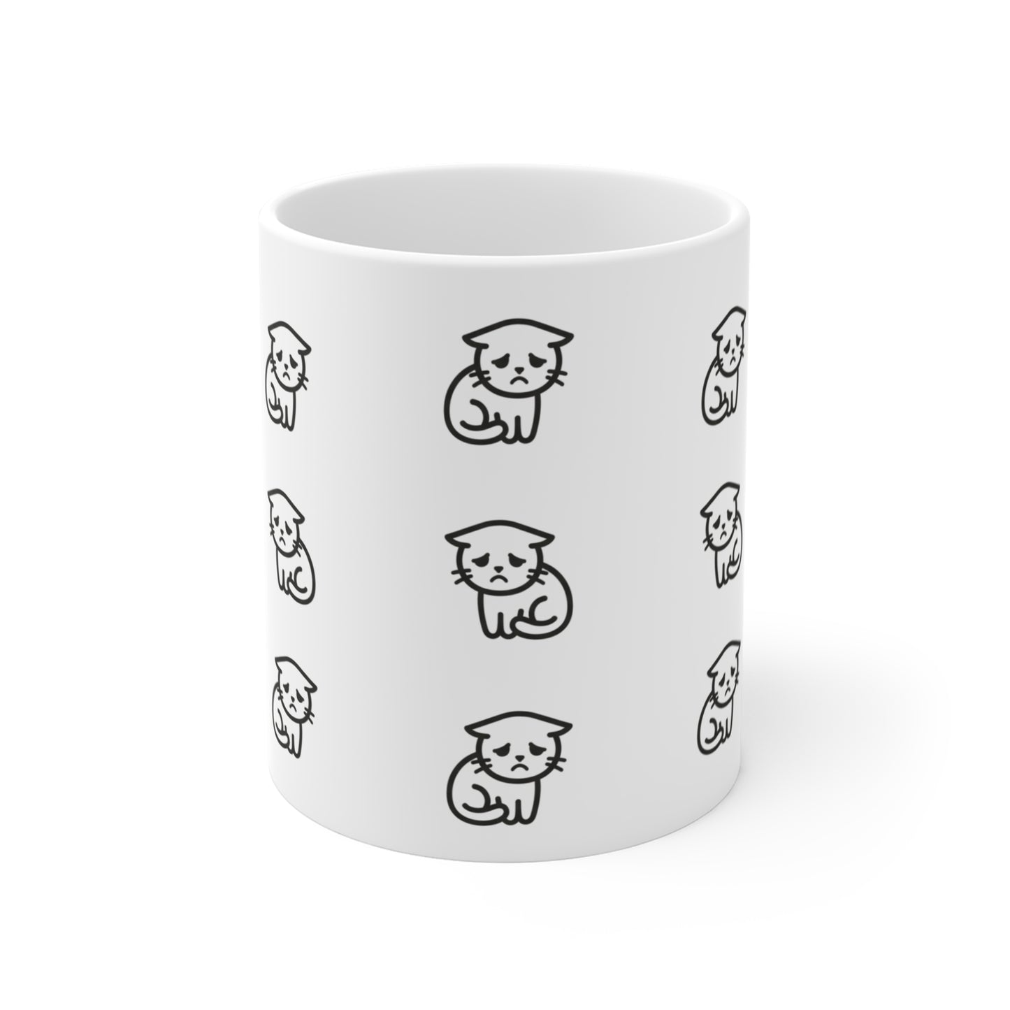 VOID - Cute Sad Minimal Cat Pattern Mug — 11oz Ceramic Coffee Cup