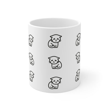 VOID - Cute Sad Minimal Cat Pattern Mug — 11oz Ceramic Coffee Cup