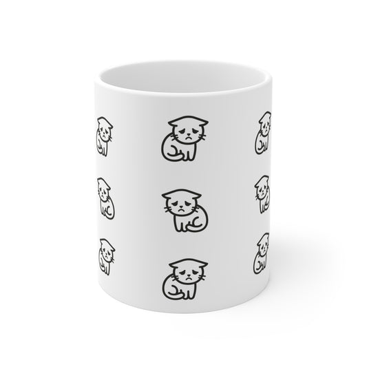 VOID - Cute Sad Minimal Cat Pattern Mug — 11oz Ceramic Coffee Cup