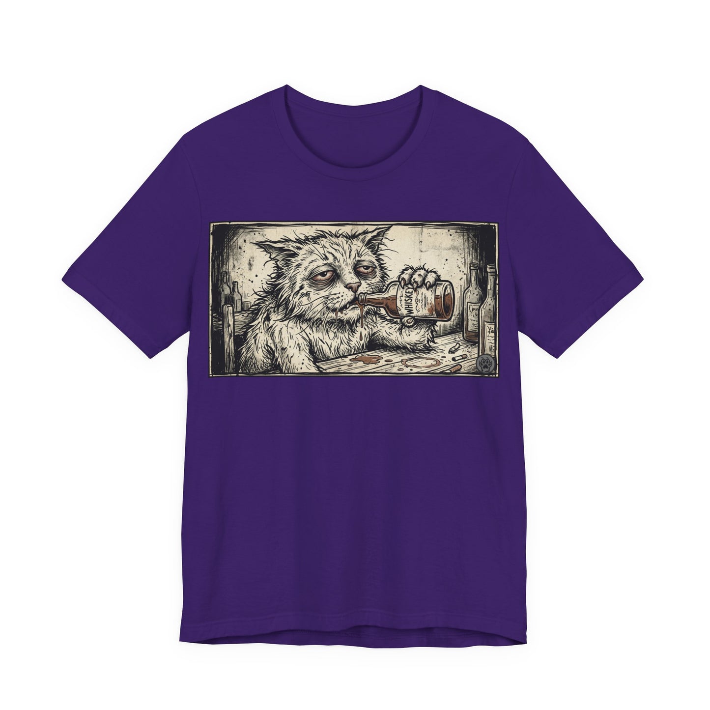 Scraps "Bad Day" - Cat Drinking Whiskey Graphic Tee — Vintage Drunk Depressed Cat T-Shirt