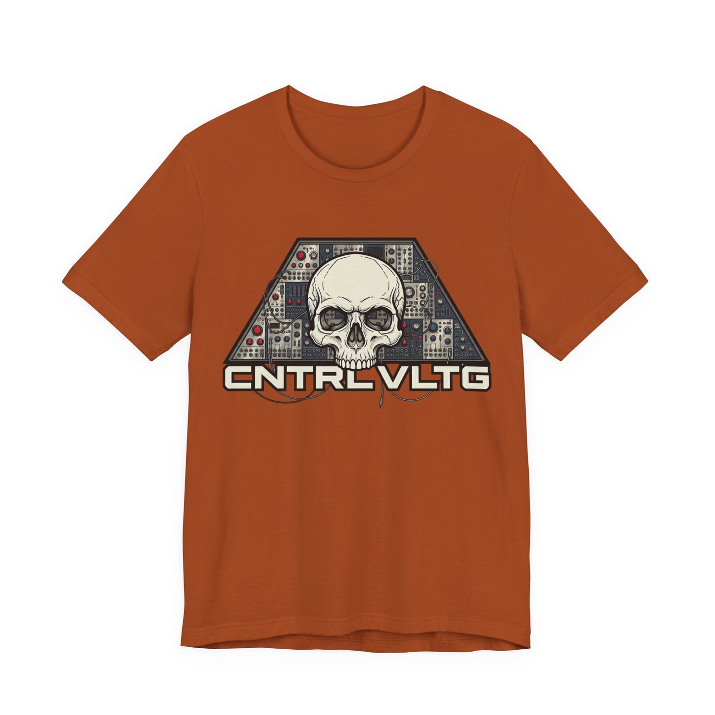 CV Control Voltage - TriBase White - Skull Modular Analog Synth Console Tee — “CNTRL VLTG” Retro Electronic Music T-Shirt