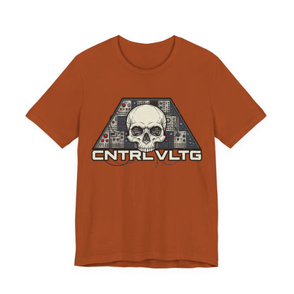 CV Control Voltage - TriBase White - Skull Modular Analog Synth Console Tee — “CNTRL VLTG” Retro Electronic Music T-Shirt