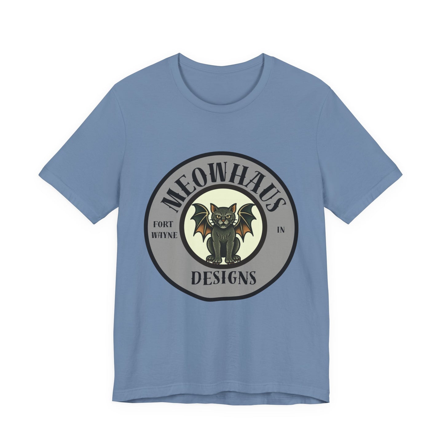 MHD Emblem - Grey Circle - Vintage Tattoo Meowhaus Designs Bat Cat Logo Tee