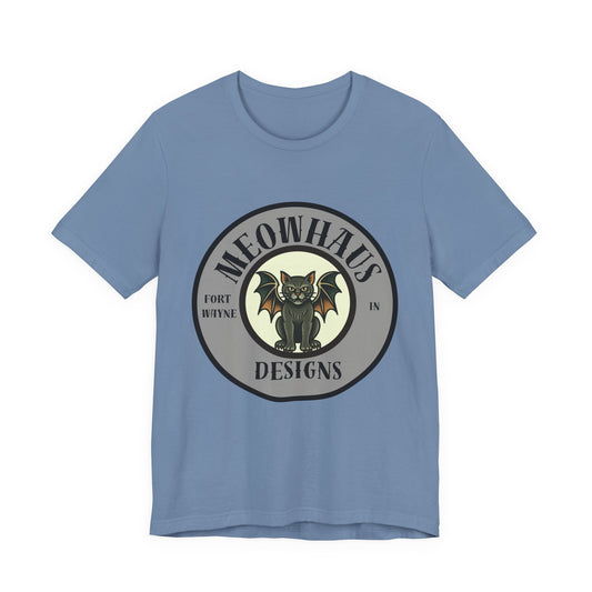 MHD Emblem - Grey Circle - Vintage Tattoo Meowhaus Designs Bat Cat Logo Tee