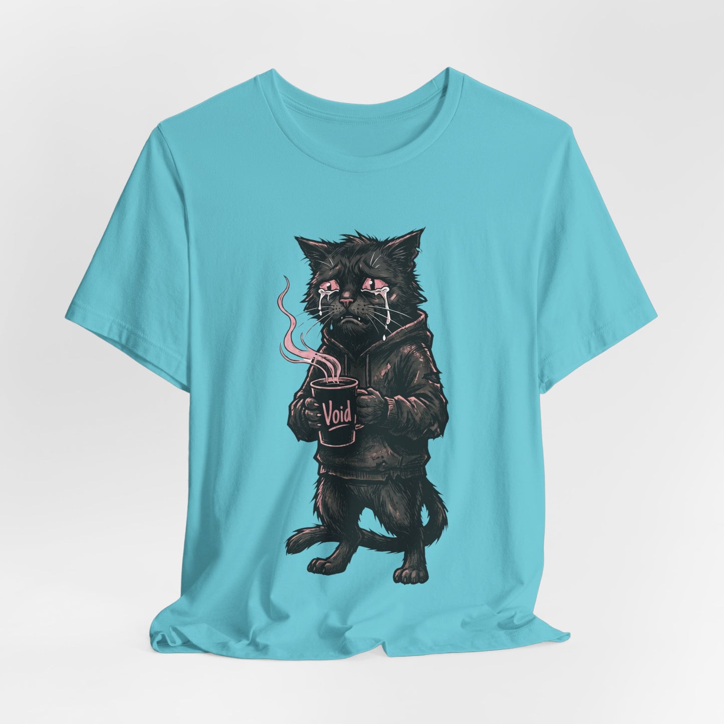 VOID - The Dark Void Cat T‑Shirt — Gothic Coffee Black Cat Illustration Tee
