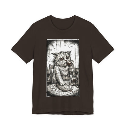 Scraps "GFM" - Cat Drinking Coffee T-Shirt — Tired Depressed Cat Graphic Tee