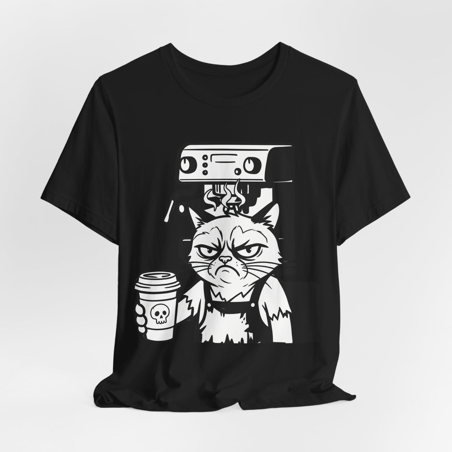 VOID - Annoyed Cat Coffee Tee — Funny Sarcastic Cat Barista Shirt with Coffee & Espresso Machine