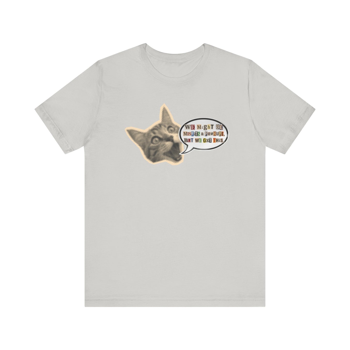 Cat Meme T‑Shirt — Vintage Cat Head Saying "We Might Be Misfits And F@#kups, But We Got This!""