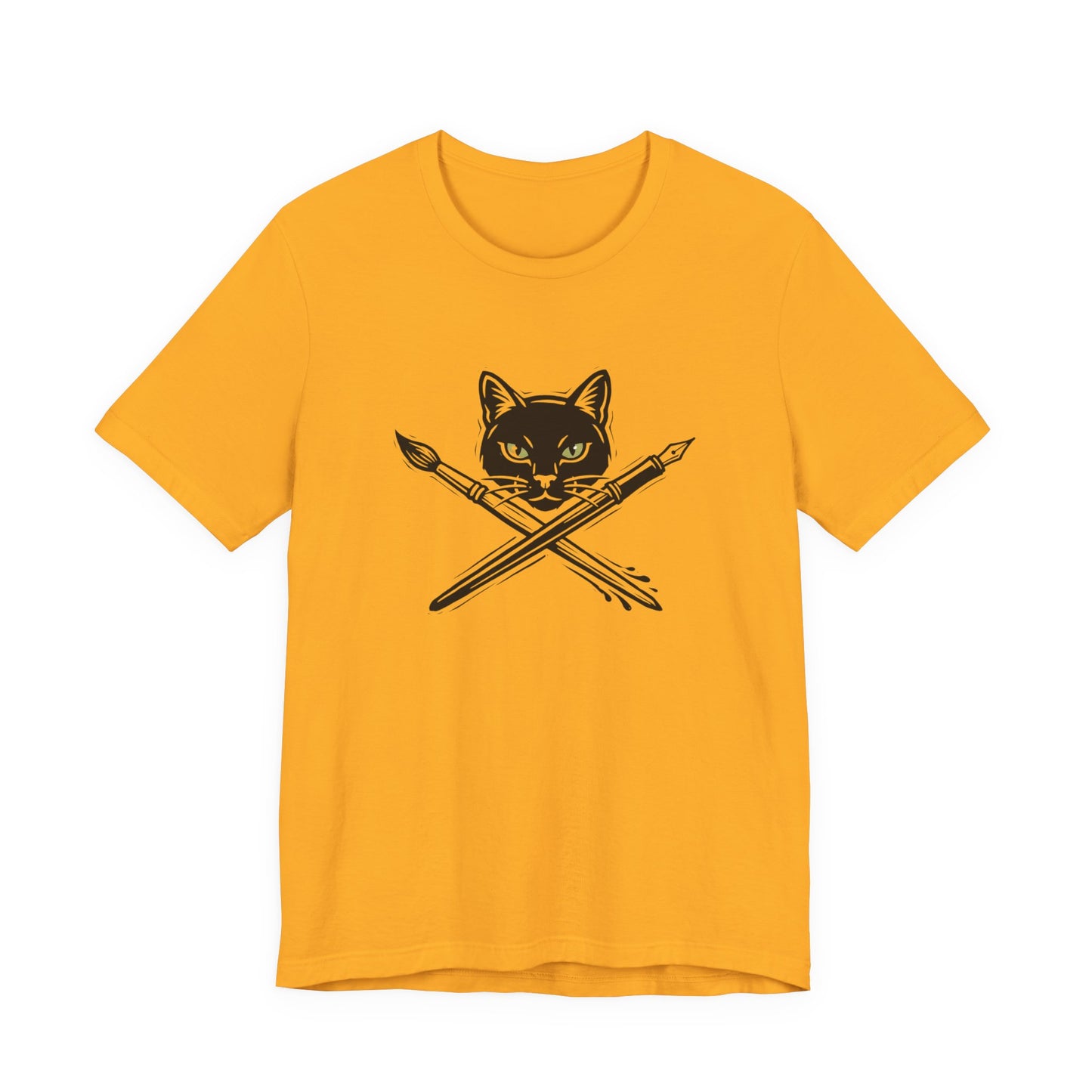 Creative Cat Version 2 - Artist Cat T-Shirt — Black Cat with Crossed Paintbrushes Graphic Tee