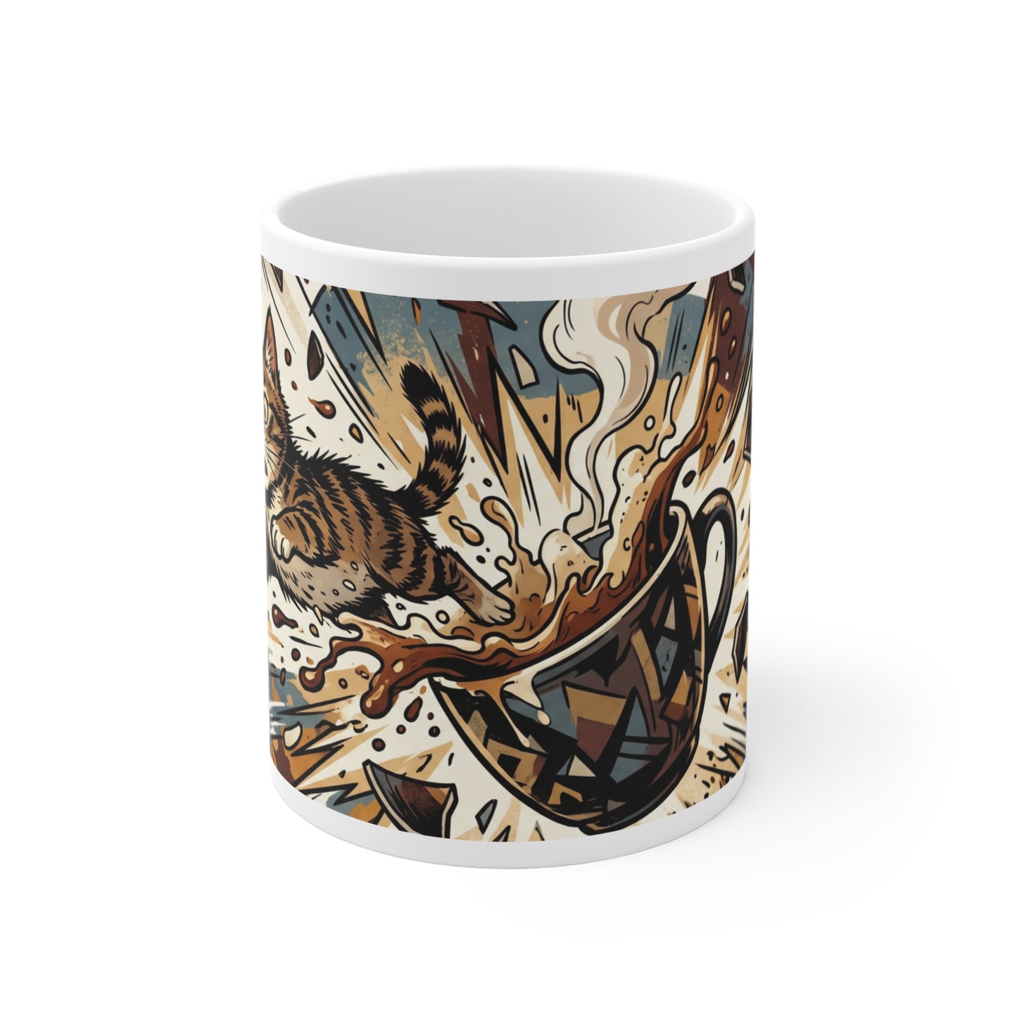 VOID - Exploding Coffee Cat Mug — Funny 11oz Ceramic Cat & Coffee Spill Design