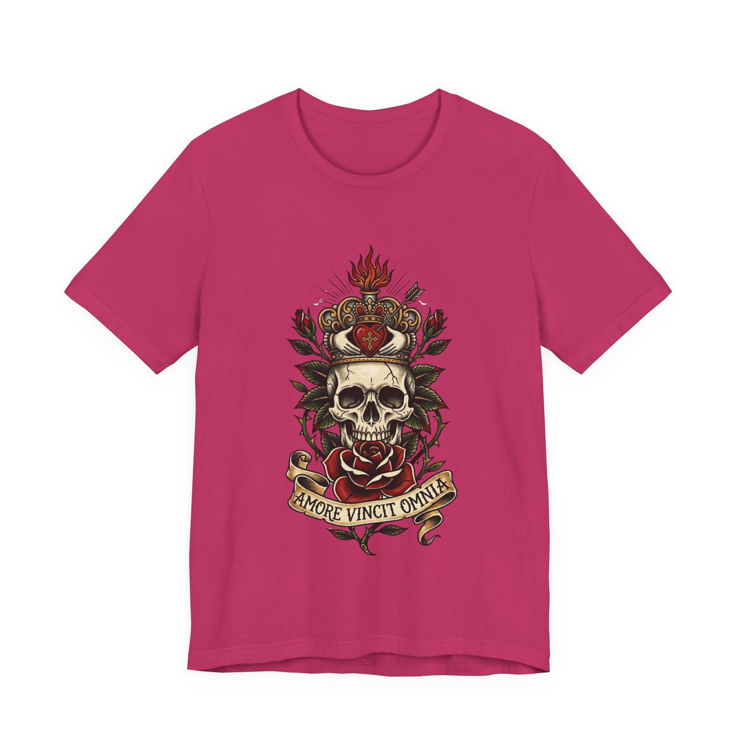 Skull Claddagh Crown Classic Tattoo Tee – "Amore Vincit Omnia" Vintage Gothic Graphic T‑Shirt