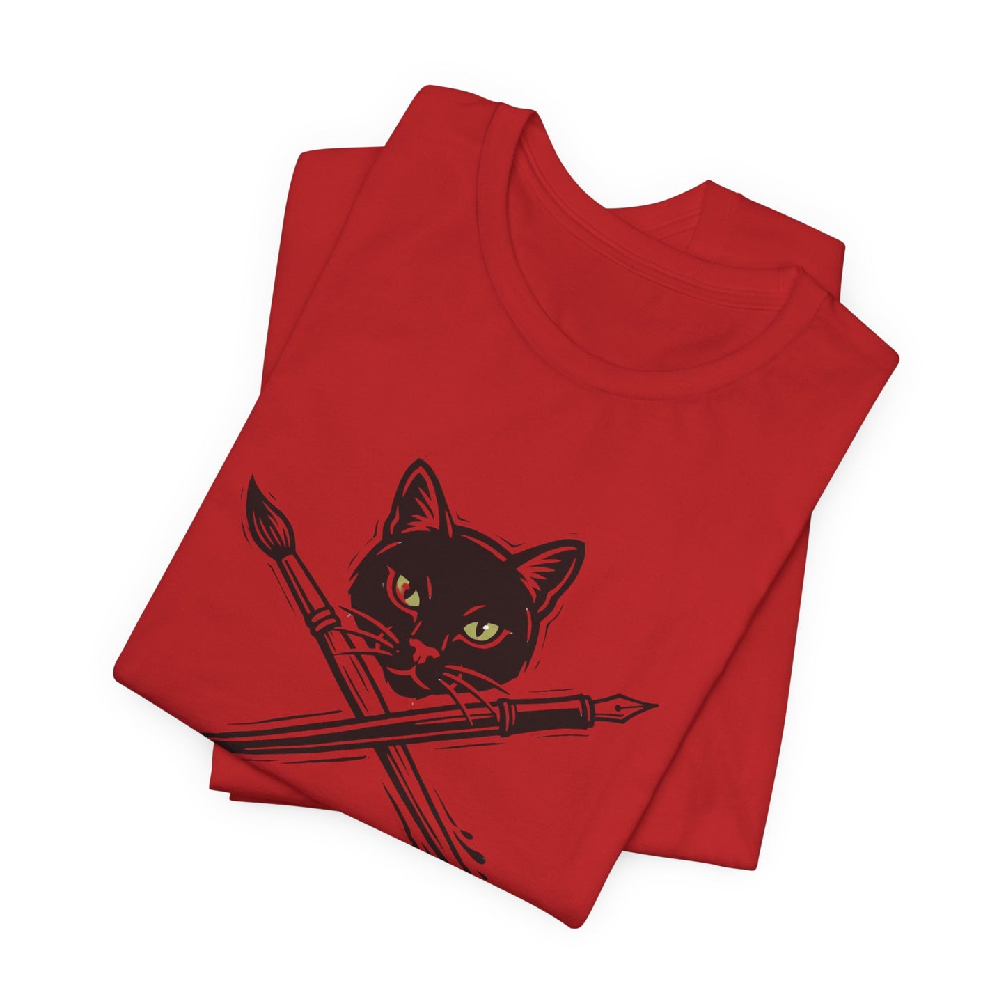 Creative Cat Version 2 - Artist Cat T-Shirt — Black Cat with Crossed Paintbrushes Graphic Tee