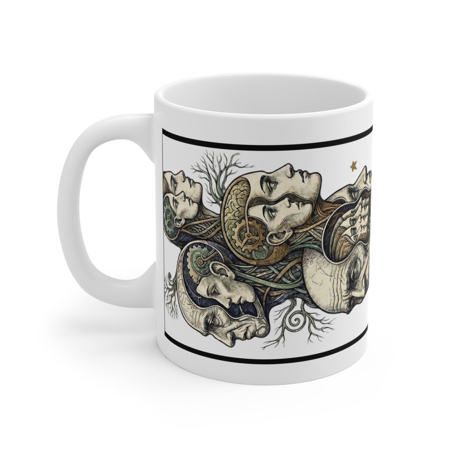 Family Of Thought - New Design 2 Horizontal - 11oz Mug Ambi Handle - Internal Thoughts, OCD, Mental Illness, Hearing Voices, ADHD