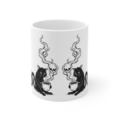 VOID - 11oz Black Cat & Skull Coffee Mug — Gothic Witchy Tea Cup