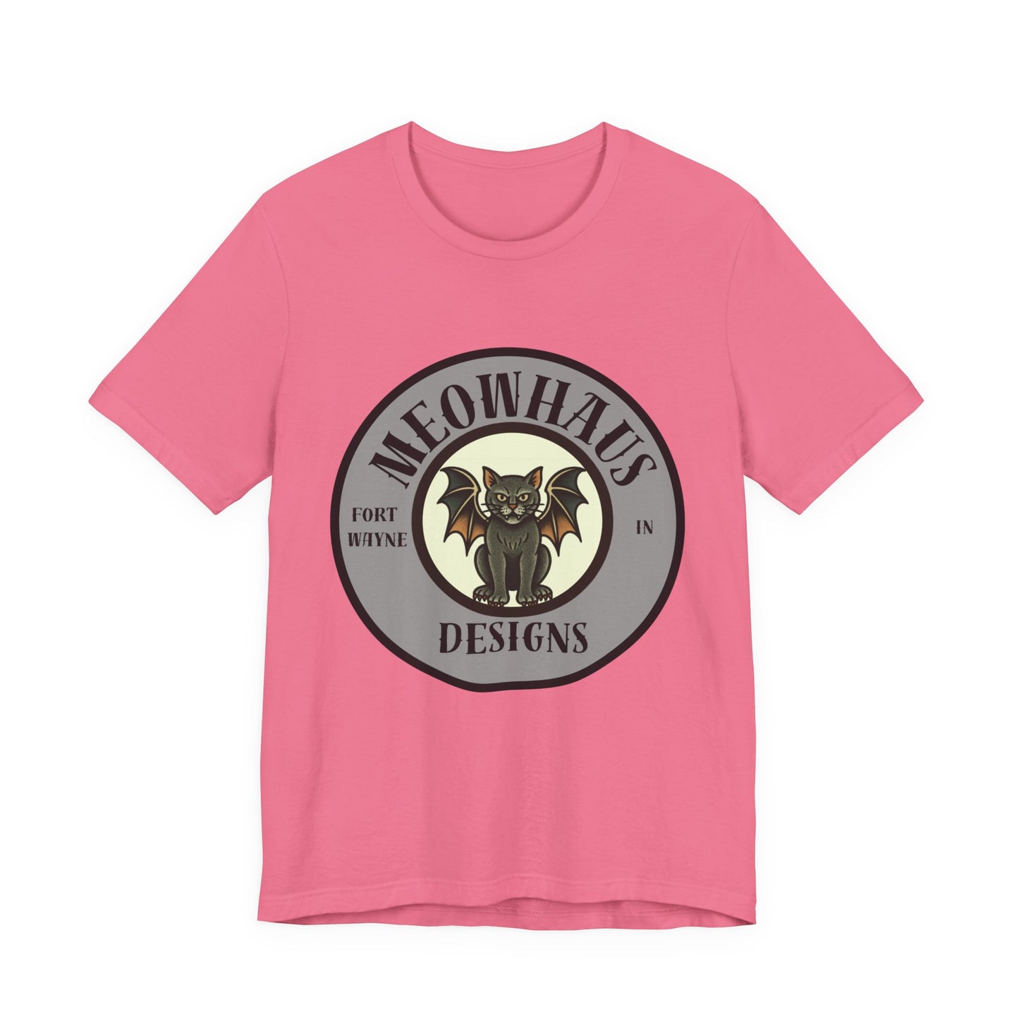 MHD Emblem - Grey Circle - Vintage Tattoo Meowhaus Designs Bat Cat Logo Tee
