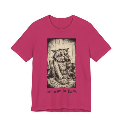 Scraps - Tired Cat Illustration Tee — "Just Living the Dream" Vintage Coffee Cat T-Shirt