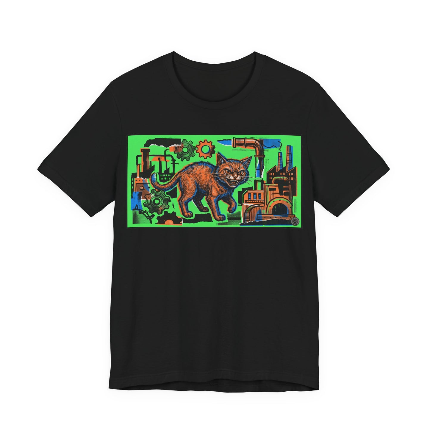 Industrial Cat - Collage Graphic Tee — Retro Steampunk Factory Design