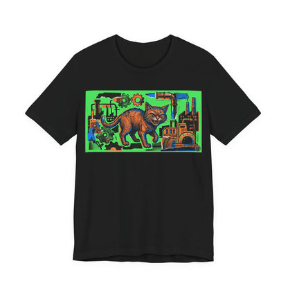 Industrial Cat - Collage Graphic Tee — Retro Steampunk Factory Design