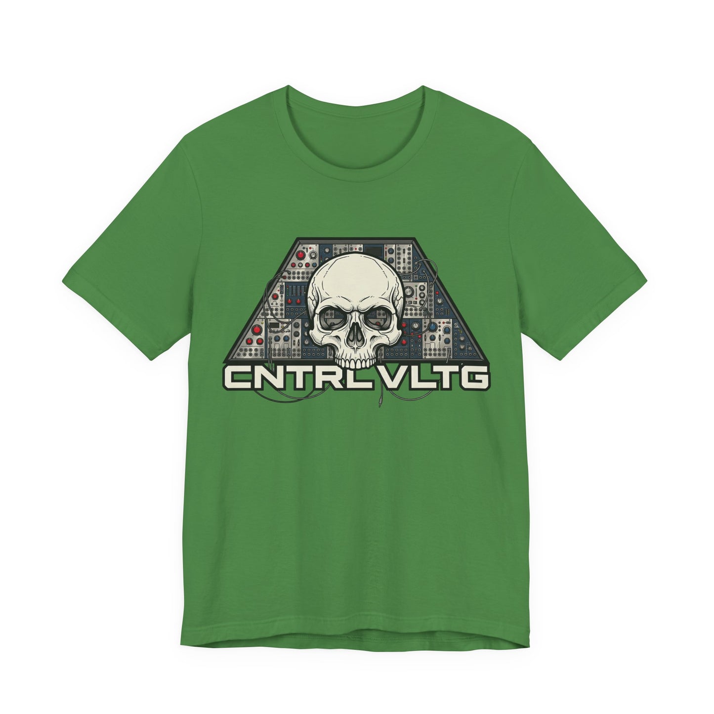 CV Control Voltage - TriBase White - Skull Modular Analog Synth Console Tee — “CNTRL VLTG” Retro Electronic Music T-Shirt