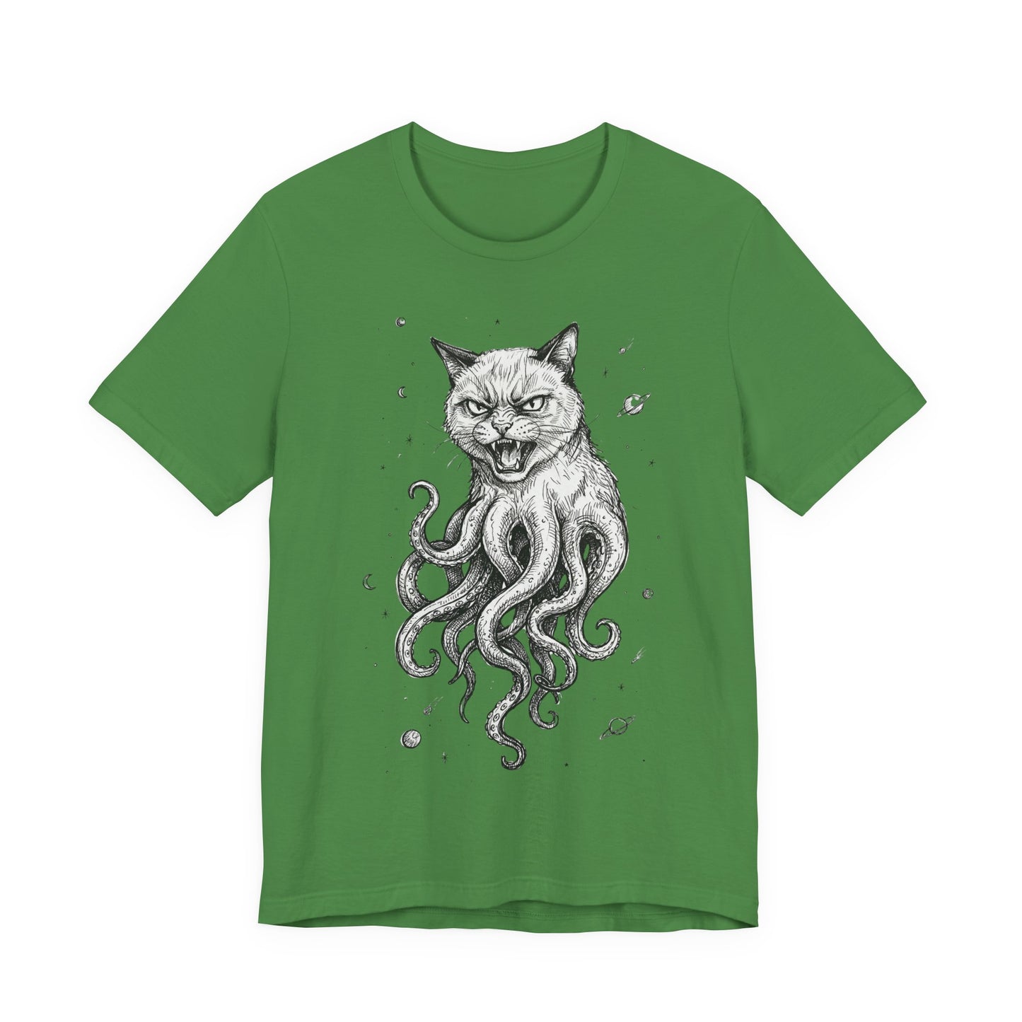 Alien Cat in Space - Cat-Octopus Graphic Tee — Cosmic Kitty Cthulhu Illustration T-Shirt