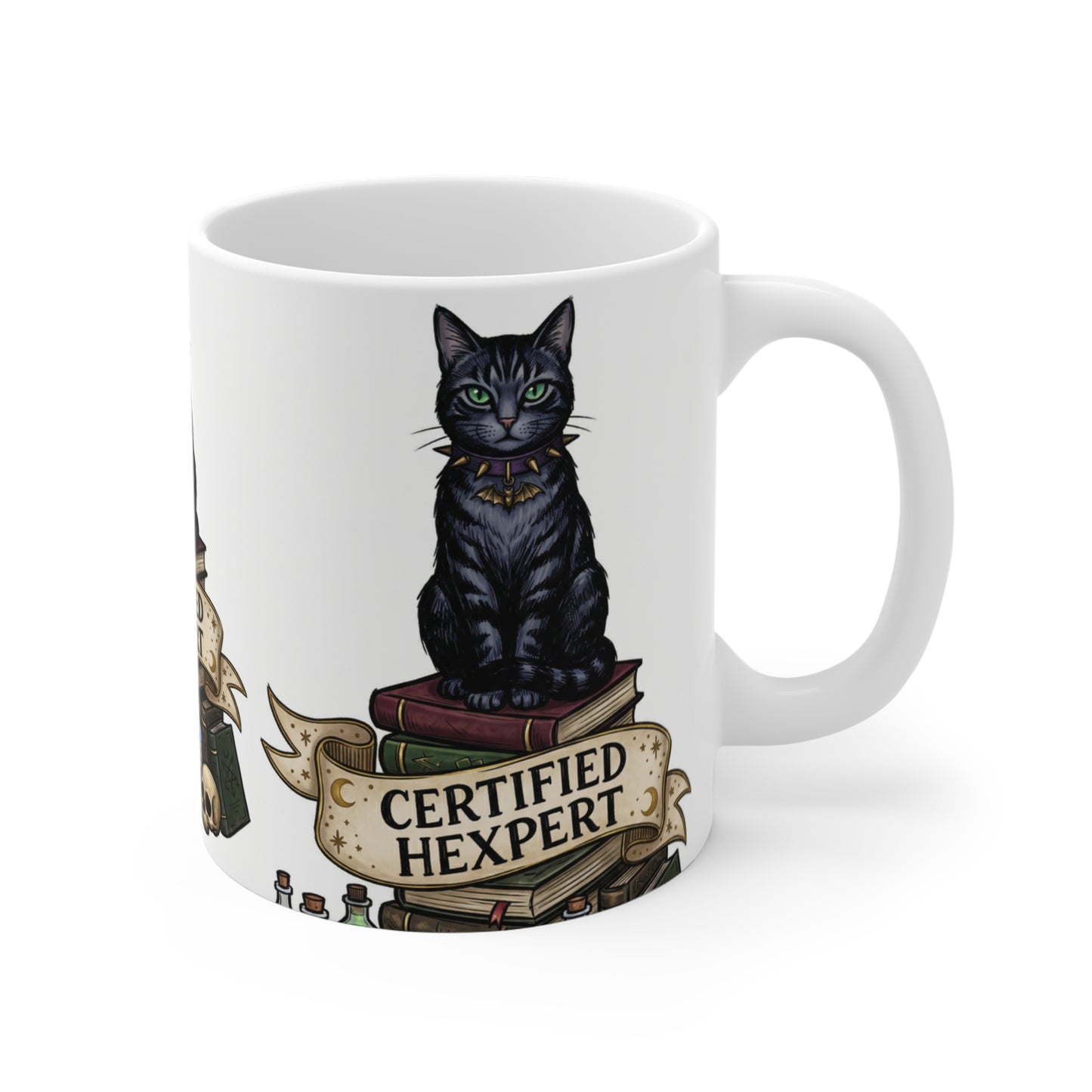 Certified Hexpert - 11oz Mug Ambi Handle — Black Cat Witchcraft Coffee Cup (11oz)