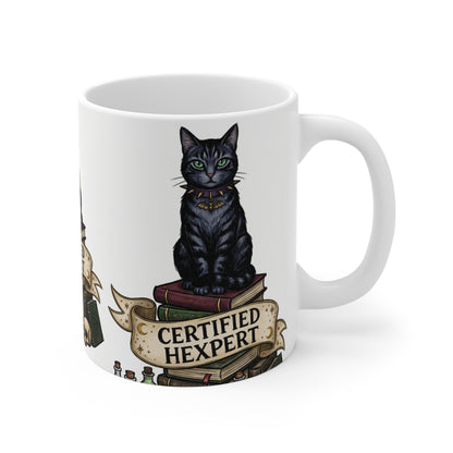 Certified Hexpert - 11oz Mug Ambi Handle — Black Cat Witchcraft Coffee Cup (11oz)